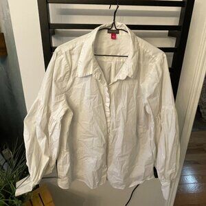 Vince Camuto White Puff-Sleeve Button-Down Blouse | Size L